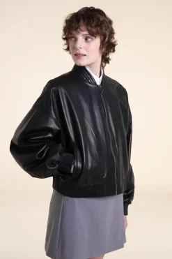 Oversized bomber leather jacket