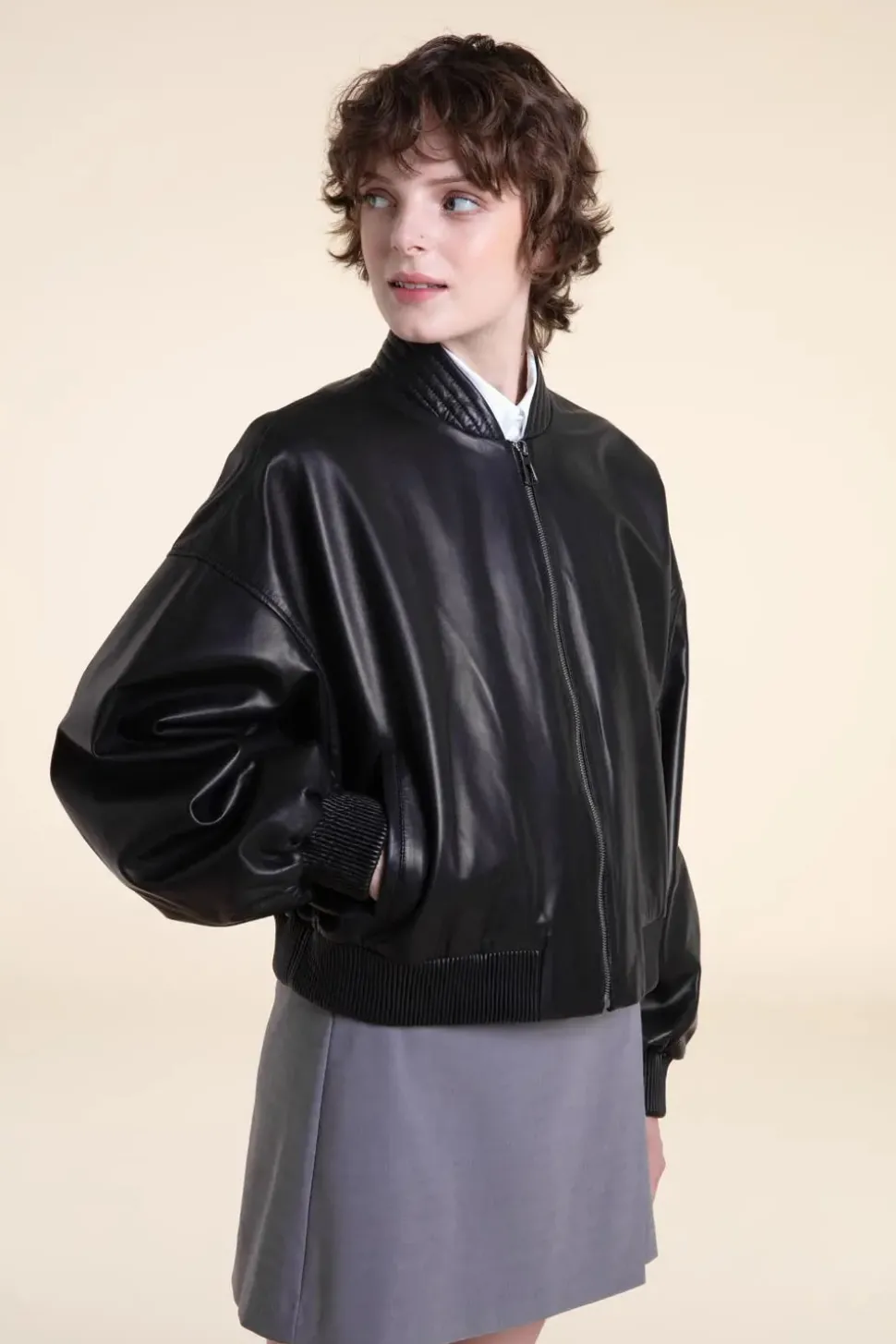 Oversized bomber leather jacket
