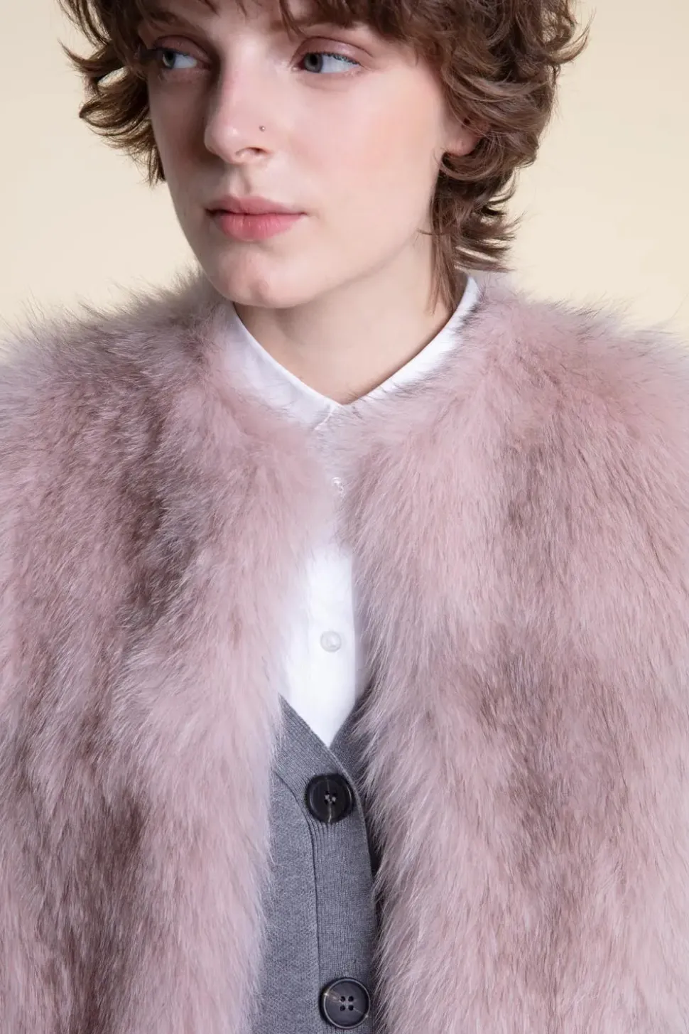 Pink fox fur coat