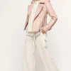 Pink leather biker jacket