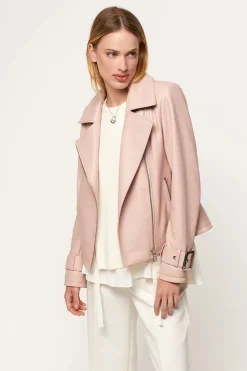 Pink leather biker jacket