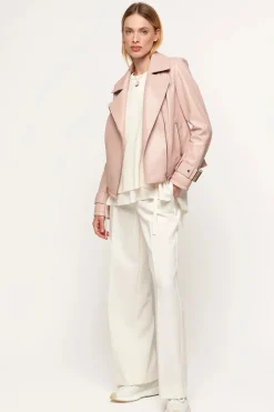Pink leather biker jacket