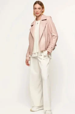 Pink leather biker jacket