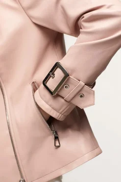Pink leather biker jacket
