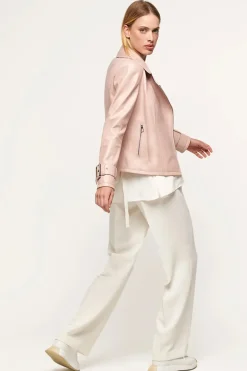 Pink leather biker jacket