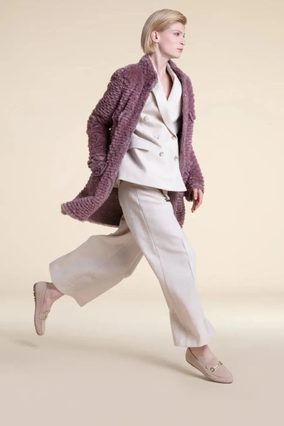 Pink sheared fur coat