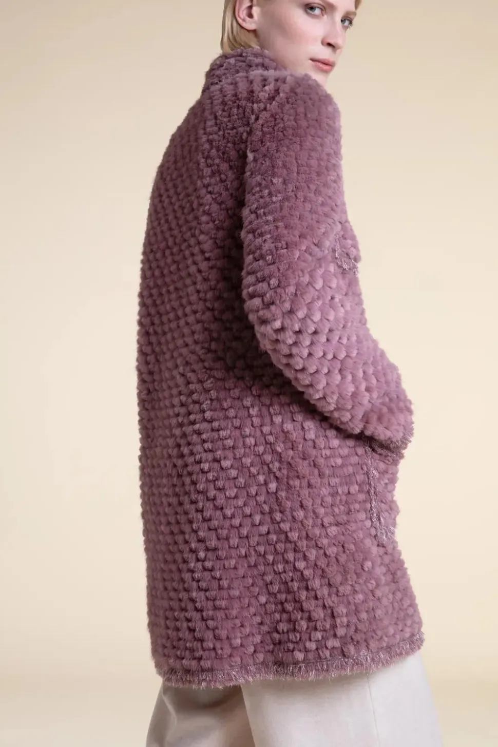 Pink sheared fur coat