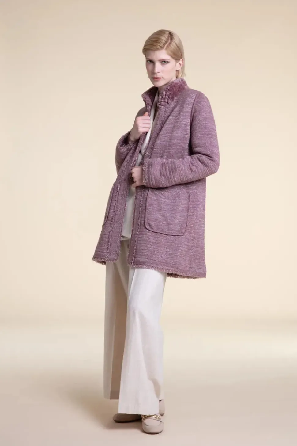 Pink sheared fur coat