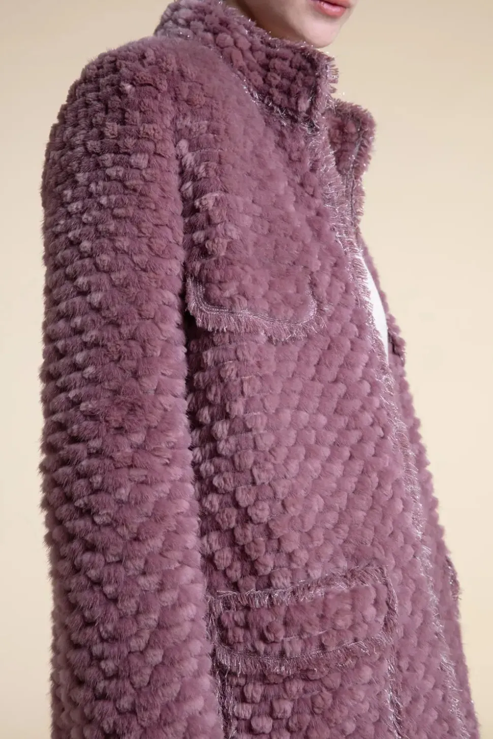 Pink sheared fur coat