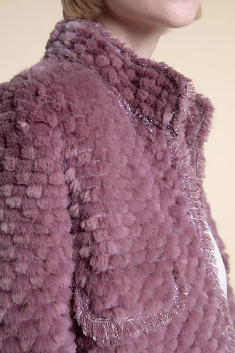 Pink sheared fur coat
