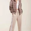 Reversible bomber jacket with hood