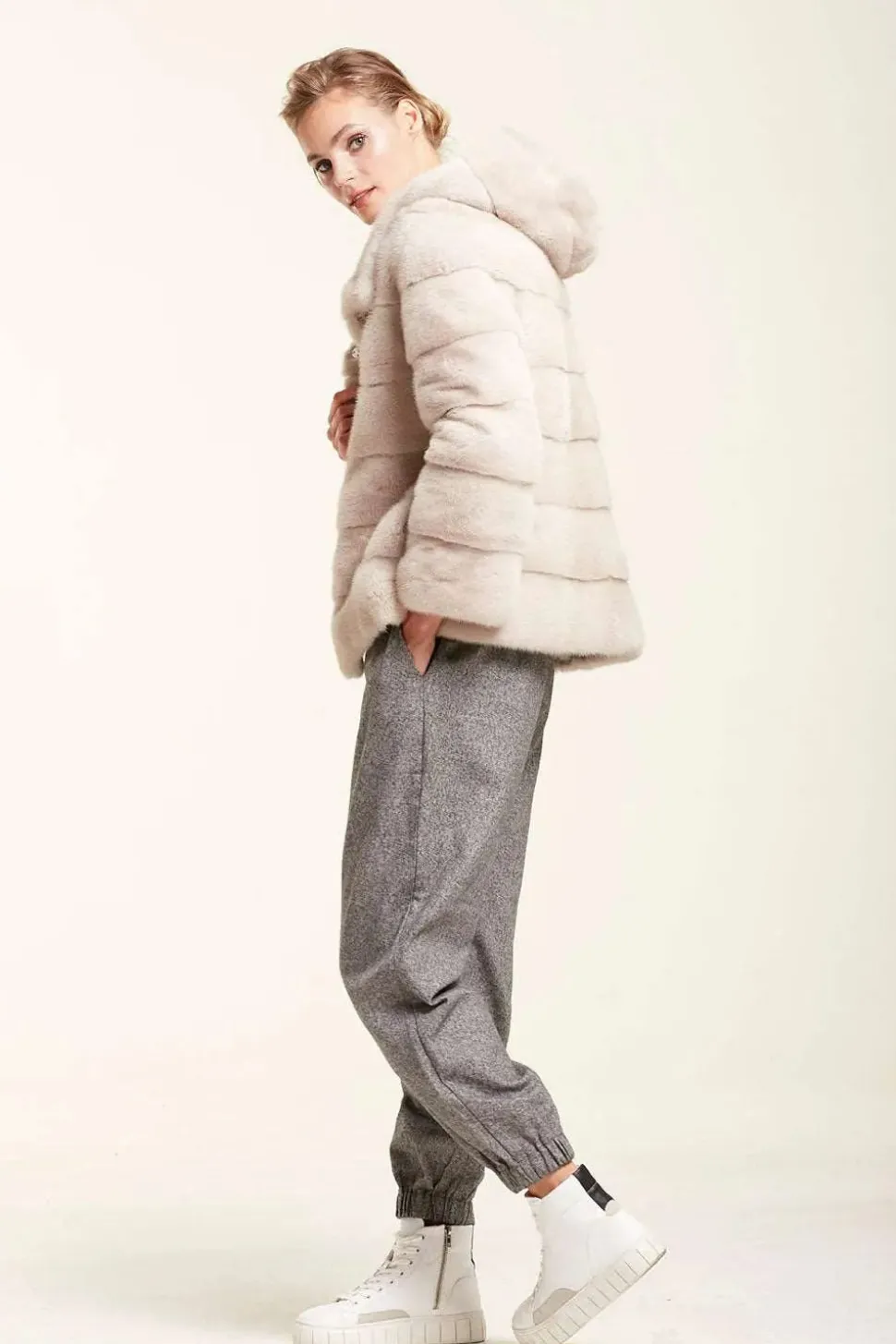 Reversible hooded mink jacket
