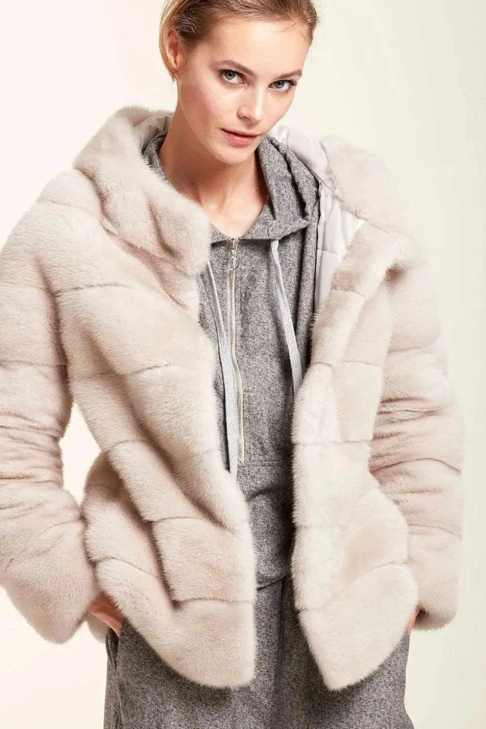 Reversible hooded mink jacket