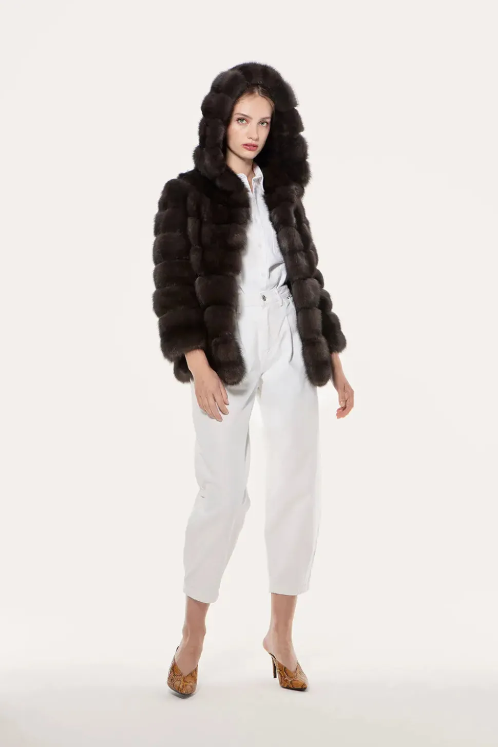 Russian sable hooded jacket