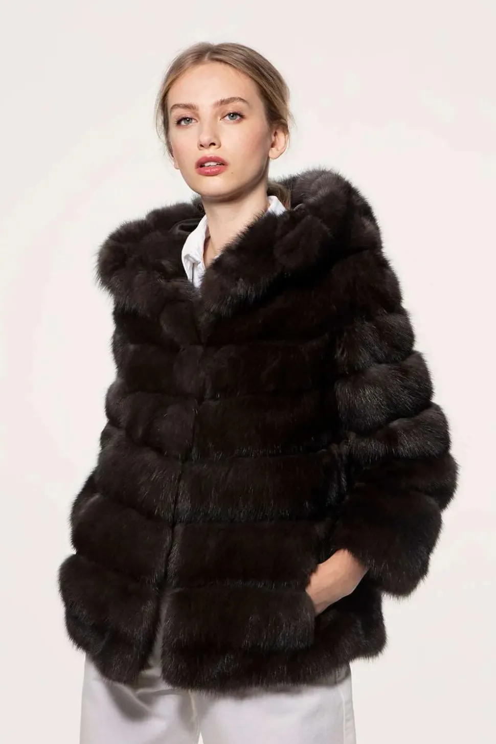Russian sable hooded jacket