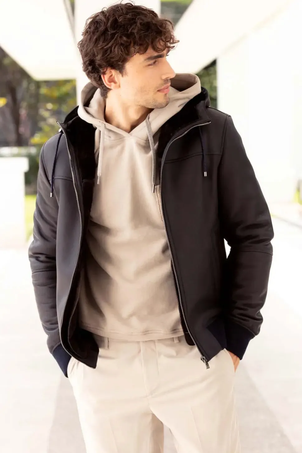 Shearling coat mens with hood