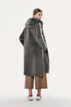 Shearling hooded coat