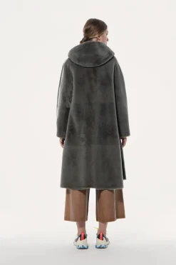 Shearling hooded coat