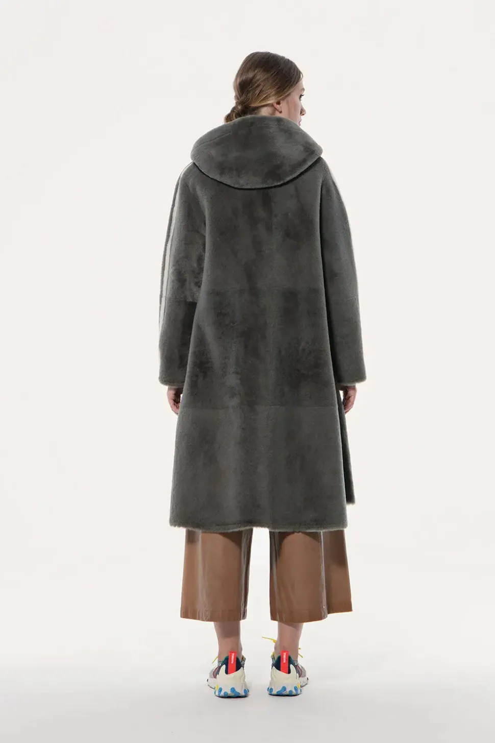 Shearling hooded coat