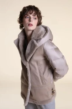 Shearling jacket with down sleeves