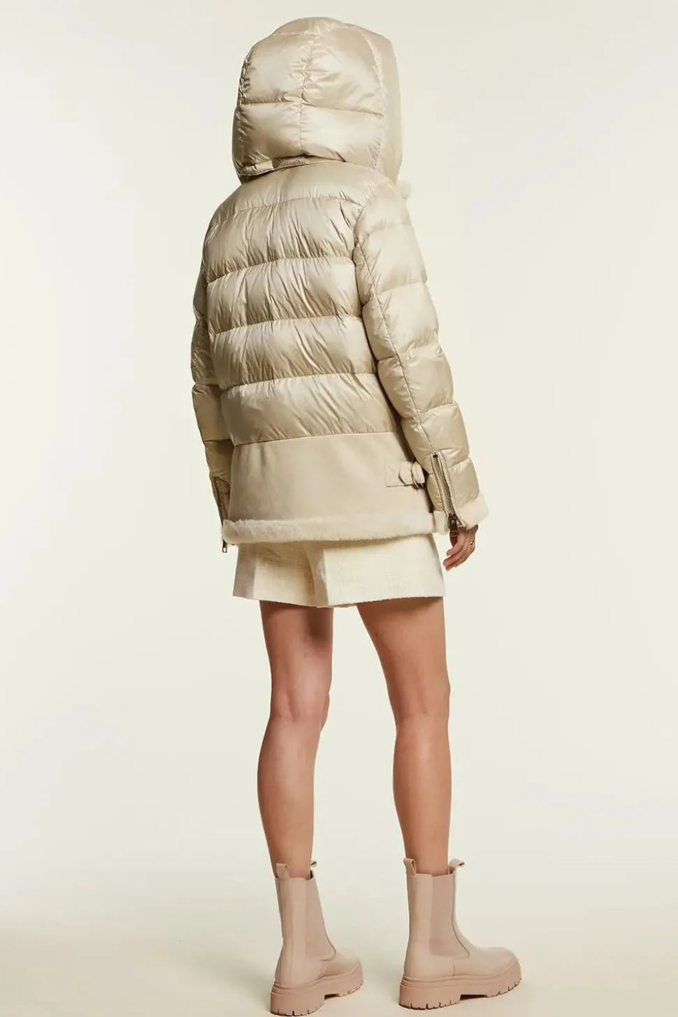 Shearling jacket with down inserts