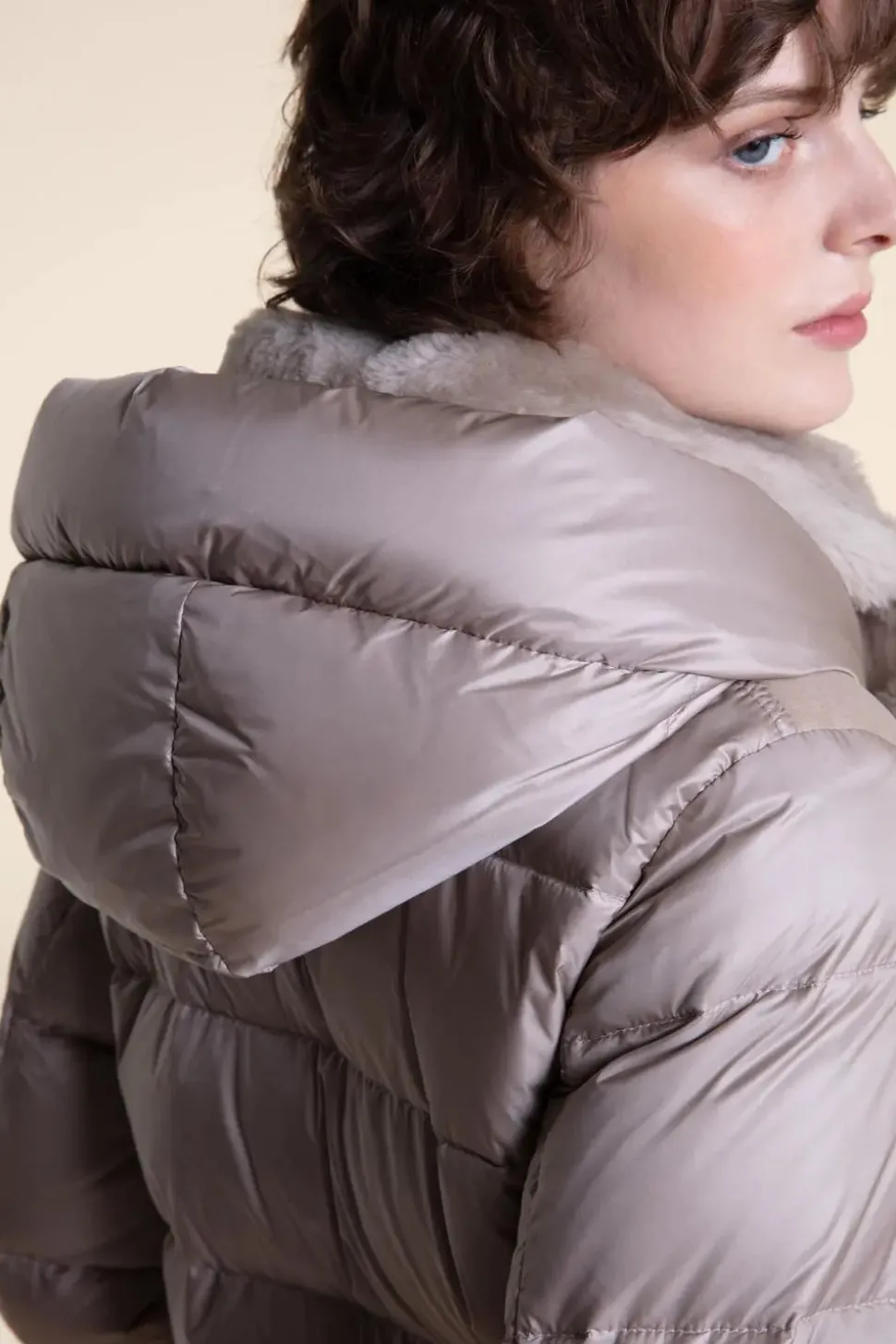 Shearling jacket with down sleeves