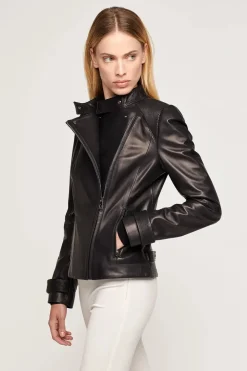 Short black leather jacket
