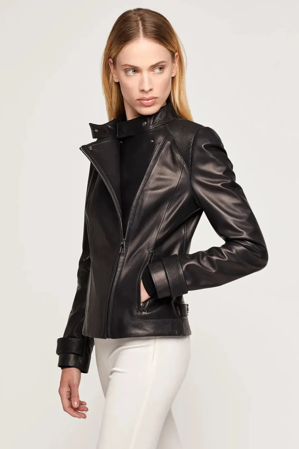 Short black leather jacket