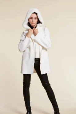 White parka with fur hood