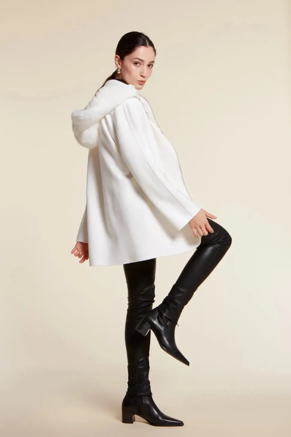 White parka with fur hood