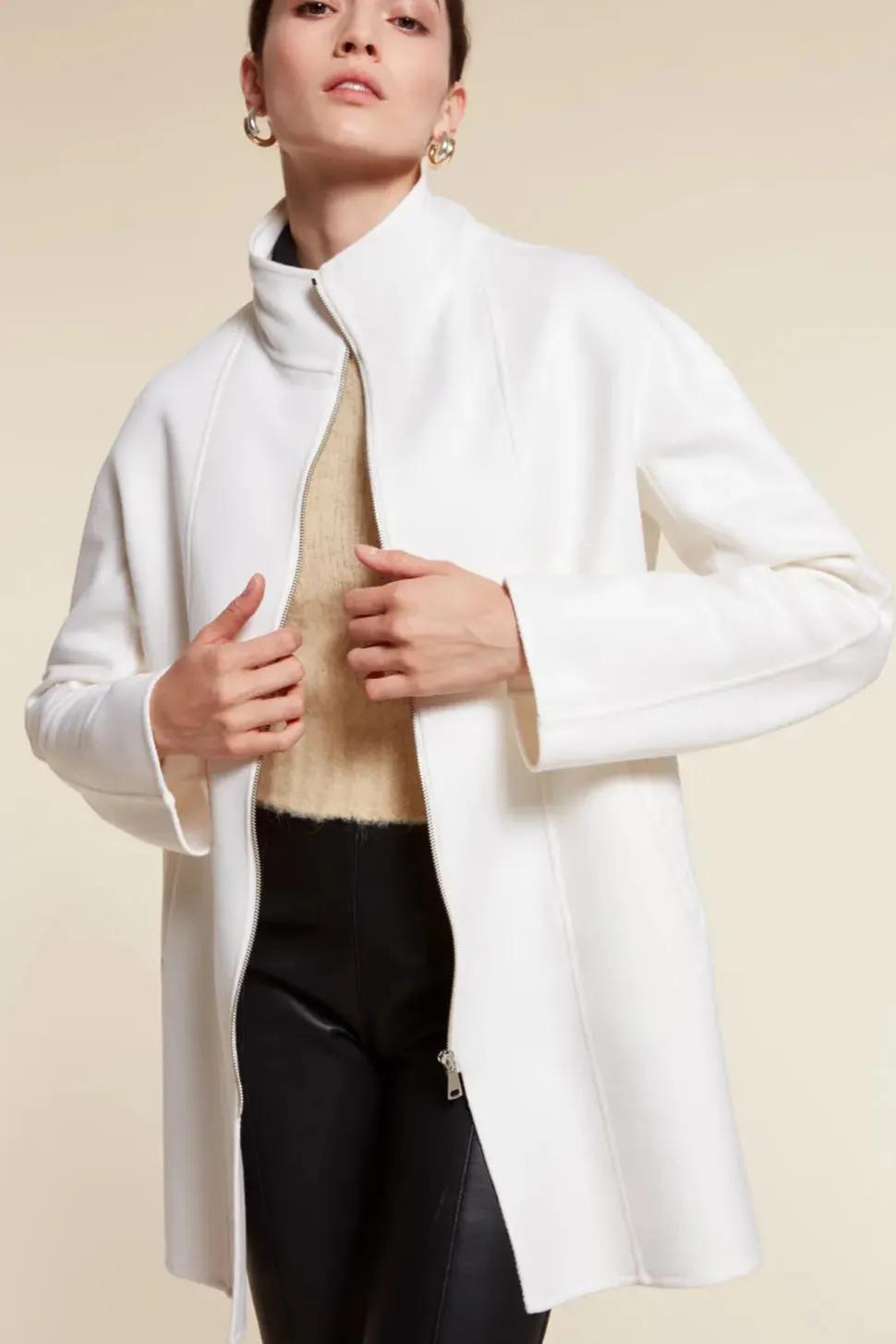 White parka with fur hood