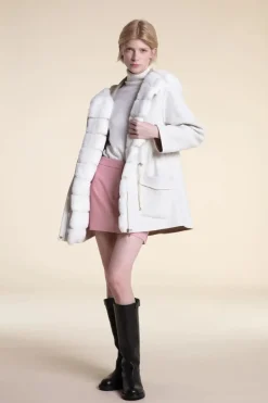 White winter coat with fur hood