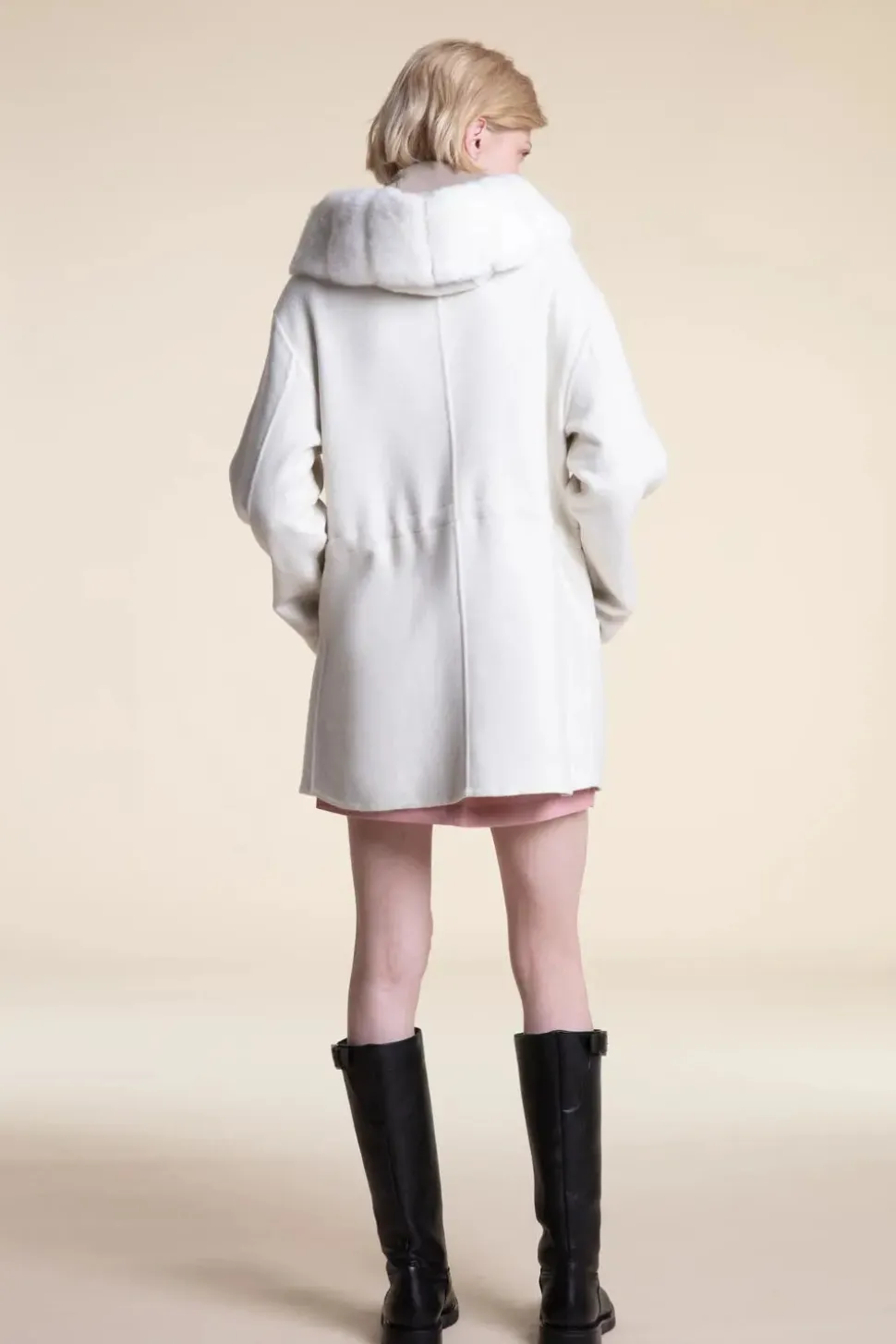 White winter coat with fur hood