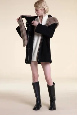 Womens black parka with fur hood