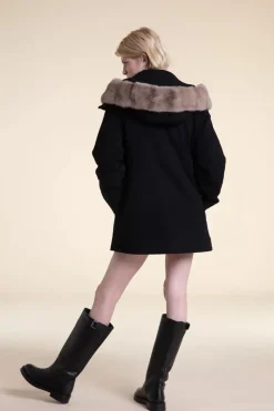 Womens black parka with fur hood