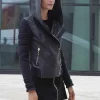Womens blue leather jacket