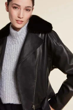 Womens leather jacket with fur collar