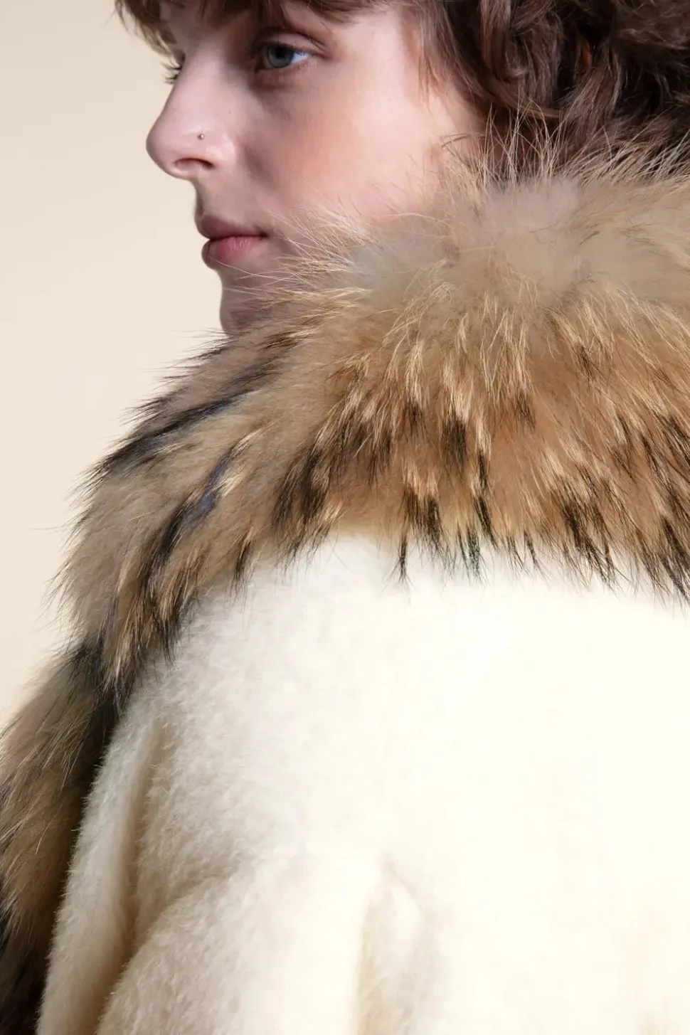 Wool coat with fur